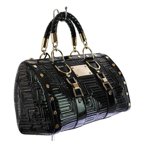 VERSACE Patent Quilted Snap Out Of It Bag Black.